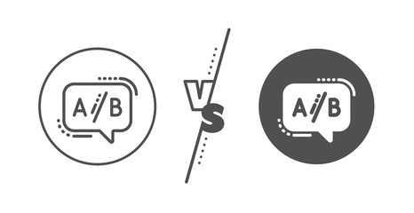Ui test chat bubble sign. Versus concept. Ab testing line icon. Line vs classic ab testing icon. Vector