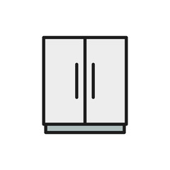 Vector double refrigerator, 2 doors fridge flat color line icon.