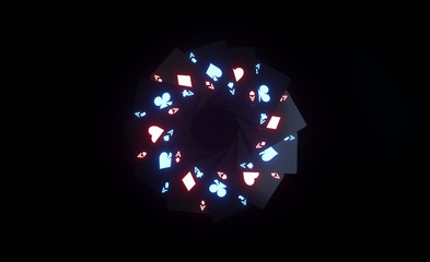 Abstract Aces Playing Cards With Futuristic Glowing Neon Lights Isolated On The Black Background - 3D Illustration