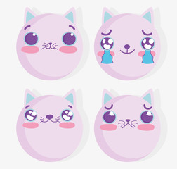 emojis kawaii cartoon cat comic faces set