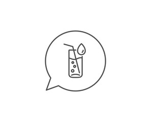 Water glass line icon. Chat bubble design. Soda aqua drink sign. Drop symbol. Outline concept. Thin line water glass icon. Vector
