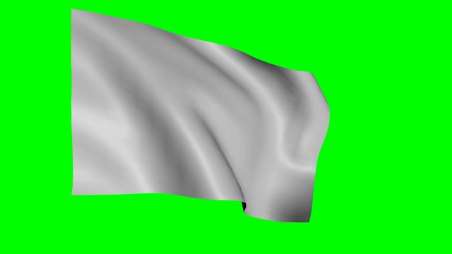 Loopabe white flag waving against chroma key green background. Alpha channel included for easy background replacement.