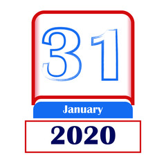 31 January 2020. Vector flat daily calendar. Date, month.