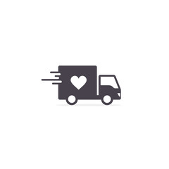 Delivery Truck with heart, Donation truck outline icon. Charity truck simple line vector icon