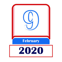 9 February 2020. Vector flat daily calendar. Date, month.