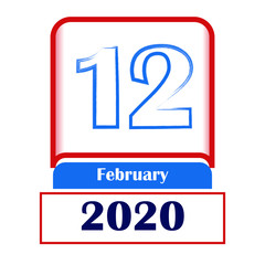 12 February 2020. Vector flat daily calendar. Date, month.