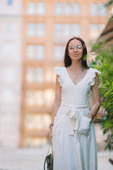 Obraz premium Young woman in Vienna outdoors during holidays in Europe.