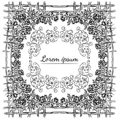 Tropical hand drawn floral frames. Outline set. Jungle foliage illustration. Floral set. Hand drawing. Vector isolated collection. Natural spring wedding card. Summer tropical leaf. Botanical frames