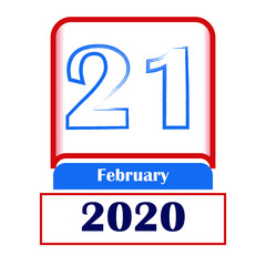21 February 2020. Vector flat daily calendar. Date, month.