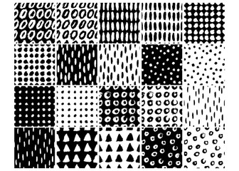 Ink smears. Set of black and white minimalistic vector seamless patterns for your design, for printing on packaging, textiles, fabrics