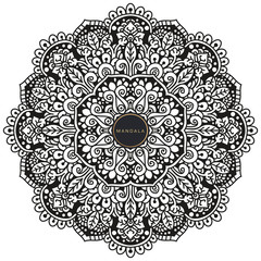 Black and white mandala vector isolated on white. Vector hand drawn circular decorative element.