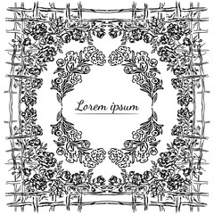 Tropical hand drawn floral frames. Outline set. Jungle foliage illustration. Floral set. Hand drawing. Vector isolated collection. Natural spring wedding card. Summer tropical leaf. Botanical frames