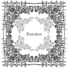 Tropical hand drawn floral frames. Outline set. Jungle foliage illustration. Floral set. Hand drawing. Vector isolated collection. Natural spring wedding card. Summer tropical leaf. Botanical frames