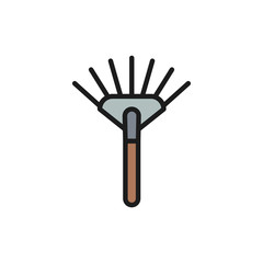 Rake, pitchfork flat color line icon. Isolated on white background