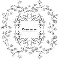 Tropical hand drawn floral frames. Outline set. Jungle foliage illustration. Floral set. Hand drawing. Vector isolated collection. Natural spring wedding card. Summer tropical leaf. Botanical frames