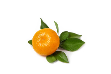 Mandarin with leaflets on a white isolated background. The concept of proper nutrition.