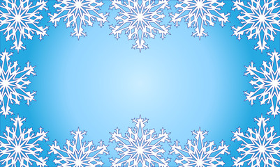 Christmas frame of snowflakes. Beautiful background. Vector illustration. Applied clipping mask.