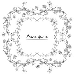 Tropical hand drawn floral frames. Outline set. Jungle foliage illustration. Floral set. Hand drawing. Vector isolated collection. Natural spring wedding card. Summer tropical leaf. Botanical frames