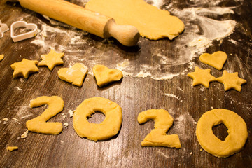 home made biscuits, form 2020, on a brown wood table 