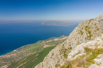 Fototapeta na wymiar Makarska resort coast, Croatia, Dalmatia, Biokovo national park, mountains sea panoramic landscape