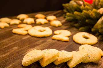 home made biscuits, form 2020, on a brown wood table 