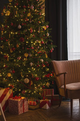 Christmas tree in living room, design
