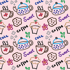seamless repeat pattern with cute and colorful doodles