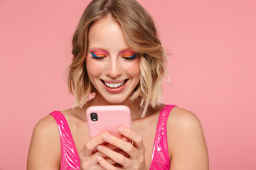 Portrait of a pretty young girl with bright makeup