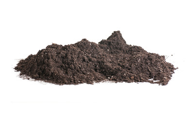 Pile soil is piled up closeup isolated on white.