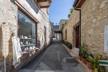 street with houses in Lefkara village, cyprus