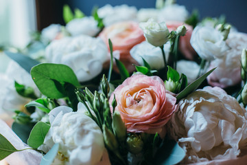 Decoration of wedding ceremony with white and pink rose flowers, Bridal flower natural photos