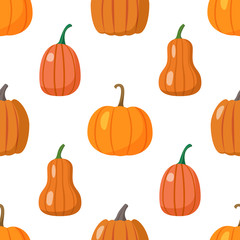 Seamless pattern with colorful pumpkins on white background
