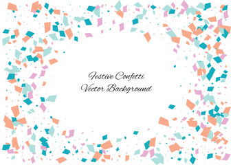 Festive color rectangle confetti background. Abstract frame confetti texture for holiday, postcard, poster, website, carnivals, birthday and children's parties. Cover confetti mock-up. Wedding card