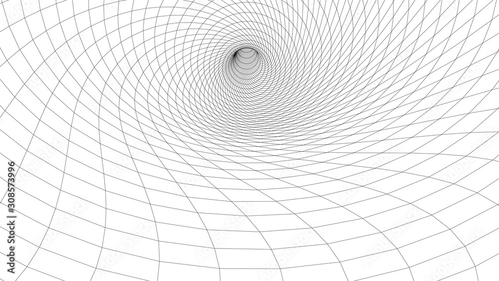 Poster vortex. vector perspective curved grid. wireframe abstract tunnel. 3d vector wormhole with a mesh st