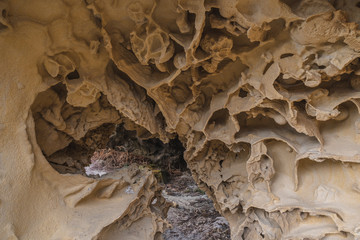 Mount Jaizkibel in Labetxu a geoforms in the stone in tunnel mode. Basque Country