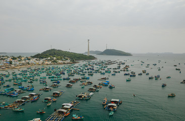 Cable car Fanicular to Pinepple Island in Vietnam, Drone shot