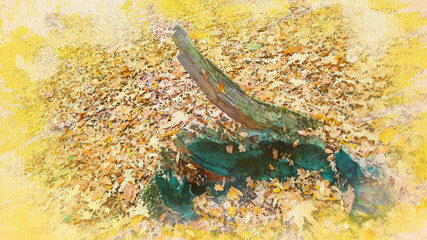 Watercolor pattern of stump and autumn leaves colorful illustration