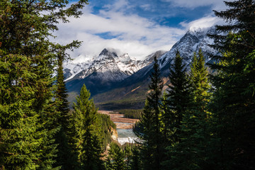 Amazing lanscape over the mountain range in Yoho National Park in the Canadian Rockie Mountains