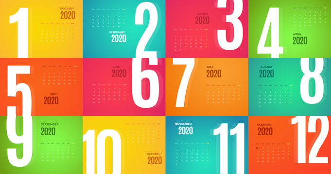 2020 Calendar Wall Template. Vector Colorful Design