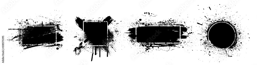 Poster black splashes grunge with frame. dirty artistic design elements, boxes, frames for text. black spla