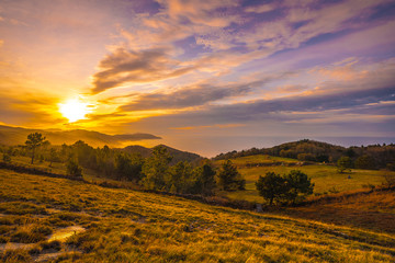 Beautiful sunset on the mountain of Jaizkibel. Basque Country