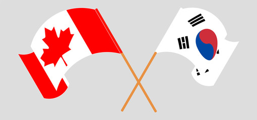Crossed and waving flags of Canada and South Korea