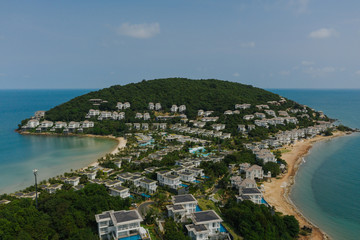 Fototapeta na wymiar Hotels and Luxury resorts on Phu Quoc Island in Vietnam, Drone shot