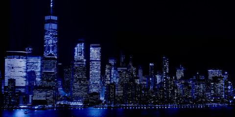New York City skyline and Downtown Manhattan from Jersey City during night
