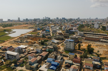 Construction Crane and building process in Cambodia Sihanoukville city