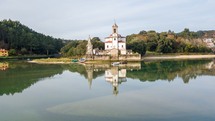 Fototapeta premium aerial view of countryside cemetery in asturias, Spain