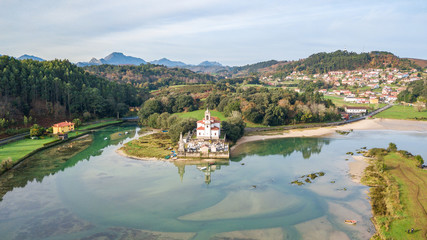 Obraz premium aerial view of countryside cemetery in asturias, Spain