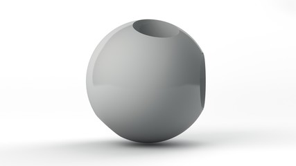 3D rendering of a large white ball isolated on a white background with a Studio surface shadow. The ball has perfectly round dents on the surface of different sizes and in different places