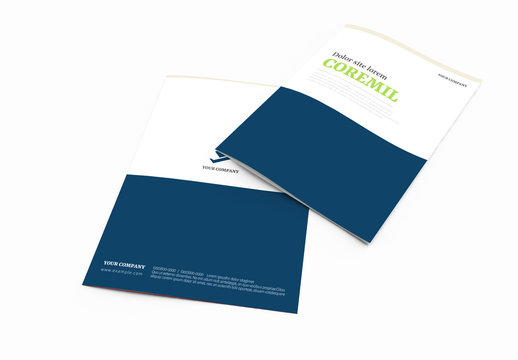 Bifold Brochure Layout with Navy and Green Accents