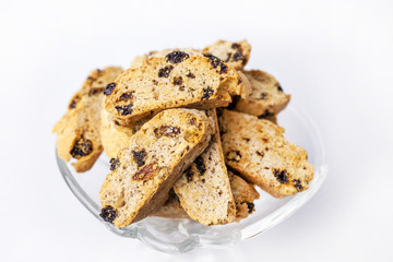 dry raisin cookies on a white background